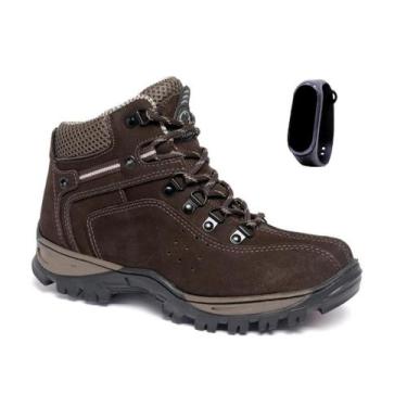 Imagem de Kit Coturno Masculino Bota Trilha Em Couro Confortável + Relógio Fino 