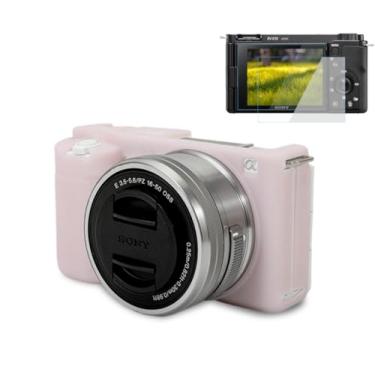 Imagem de Pocoukate Capa para câmera Sony ZV-E10 Vlog, capa protetora de silicone macio com protetor de tela ZVE10, acessórios para câmera Sony Alpha ZVE10 / ILCZV-E10L - Rosa gelatinosa