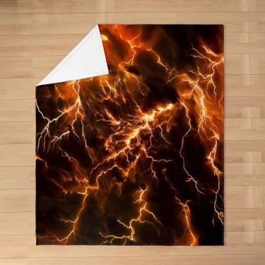 Imagem de Cobertor de flanela infantil Lightning, cobertor de cama de desastre natural preto com nuvens flashes para meninas, meninos, vista da natureza, rústico, casa de fazenda, cobertor felpudo moderno