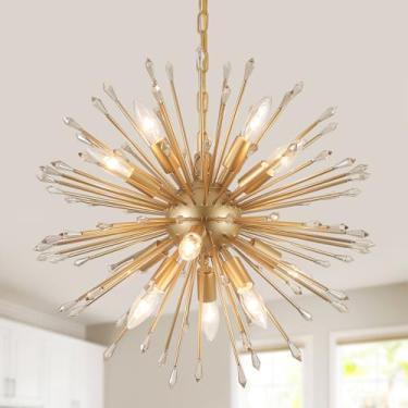 Imagem de MEIXISUE Lustre Sputnik Moderno, Luminária Pendente De Fogos De Artifício Dourados, 12 Luzes, Lustres Para Sala De Jantar, Luminária Suspensa Para Cozinha, Hall De Entrada, Sala De Estar, Entrada, U