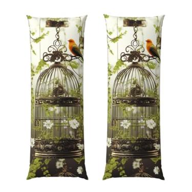 Imagem de Capa de travesseiro corporal com zíper oculto, fronha longa de microfibra macia e respirável para travesseiro corporal, gaiolas e pássaros capas de travesseiro para cama de presente de dormir 50 x 137