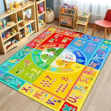 Imagem de Tapete educativo infantil – alfabeto com animais, números, formas, estações e símbolos matemáticos 9,5 x 1,2 m – Tapete macio lavável e antiderrapante para sala de aula e sala de jogos