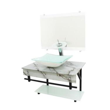 Imagem de Gabinete De Vidro 60Cm Apx Cuba Retangular - Mármore Branco - Cubas E 