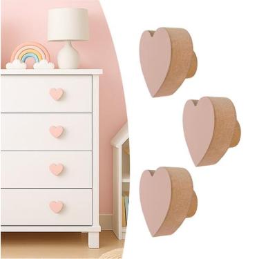 Imagem de 3 Puxadores Coração Infantil Porta Gaveta Cômoda Móveis - Hanger Decor
