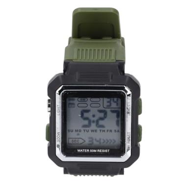 Imagem de Homens de assistir digital relógio de surf à prova de choque à prova d'água com o calendário de alarmes de parada de backlight de LED 50m de borracha à prova d'água para (Verde)