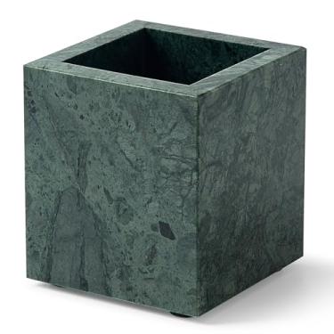 Imagem de Suporte de escova de dentes de mármore natural real, suporte de caneta e suporte de pincel de maquiagem, copo retangular de pedra genuína, organizador de bancada de escritório e casa durável