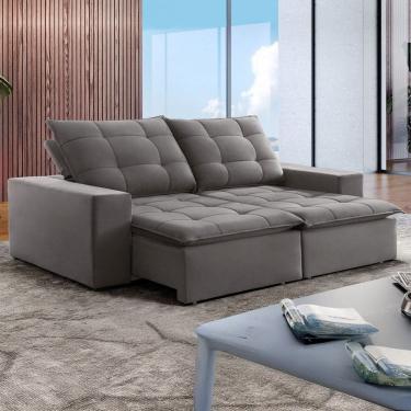 Imagem de Sofá 4 Lugares Paris Retrátil e Reclinável Super Pilow Veludo/Cinza - Celflex