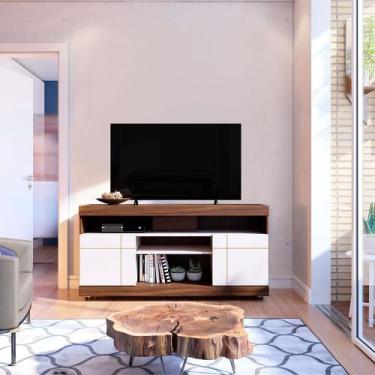 Imagem de Rack para Sala Bancada de TV 47 Pol 136cm Ariele Nogueira Real/Off Whi