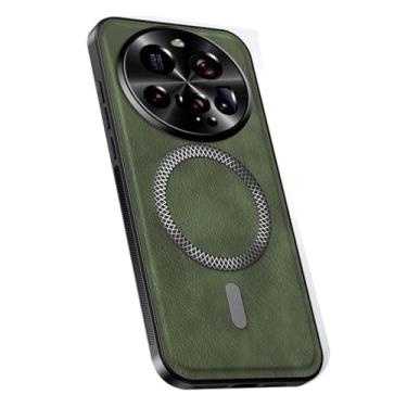 Imagem de HAOMRIYL Capa magnética para Xiaomi 15 Ultra/15 Pro/15, capa de telefone de couro retrô minimalista fina com proteção total para lentes antiarranhões, verde, 15 Ultra
