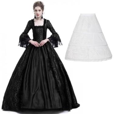 Imagem de CAMDOM Vestidos vitorianos para mulheres, vintage, baile de máscaras, estilo gótico, medieval, com anágua, Preto, X-Large Plus