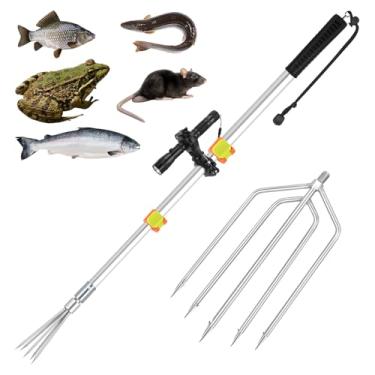 Imagem de SAN LIKE Arpão de pesca arpão lança gaff gig gaff gancho de garfo para sapo bengala touro sapo bufo linguado gelo peixe ferramenta de remoção de armadilha (prata, 4 pés)