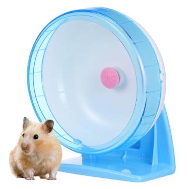 Imagem de Toyvian Disco voador de hamster silencioso, roda de exercício de corrida para gerbos, ratos, ouriços e outros animais de estimação pequenos, roda silenciosa para hamster (azul)