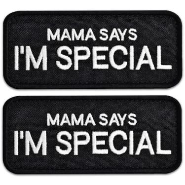 Imagem de Bluyellow Conjunto de 2 peças Mama Says I'm Special Patch, gancho e laço bordado engraçado cachorro colete para cão de serviço, mochila tática, capacete militar, jaqueta tática, preto, 8,5 x 3,8 cm
