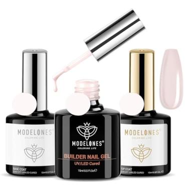 Imagem de modelones Top Coat with Builder Nail Gel, Nude Pink Color Builder Top Nail Kit for Apex Building Thickening Extension, LED Lamp Cured Color Base Shine Finish Top Coat 10ml Home DIY Salon