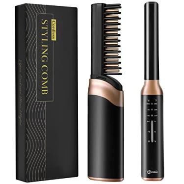 Imagem de FERNIDA Escova alisadora de cabelo sem fio, recarregável, portátil, aquecida, mini escova de alisamento para mulheres e homens, barba, viagem, leve, pente quente de transporte