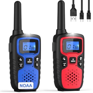 Imagem de Wishouse Walkie Talkies para crianças e adultos - Rádios bidirecionais recarregáveis de longo alcance, presente, acessórios de caminhada, equipamento de acampamento com lâmpada, sirene SOS, alerta