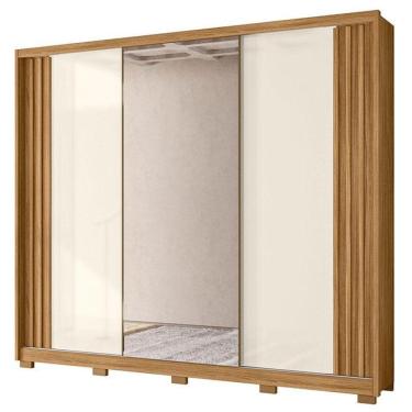 Imagem de Guarda Roupa Casal Arizona 3 Portas Freijó Off White Com Espelho - Moval