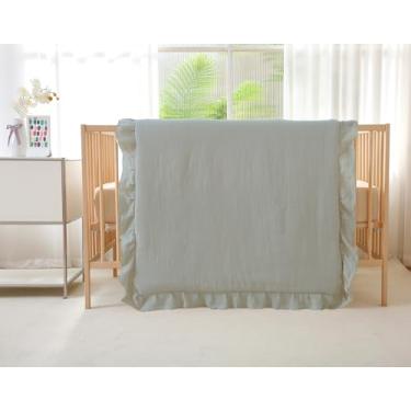 Imagem de CLoucl Jogo de cama de berço de 3 peças de algodão musselina para meninas e meninos, ultramacio e ultra respirável, com edredom alternativo de babados, lençol com elástico, fronha, todas as estações