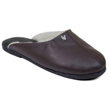 Imagem de Pantufa de couro forrada em lã sintética Gramado Ref.:439 - Fiero, Caf