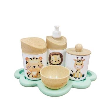 Imagem de Kit Higiene Bebê Safari Sortido c/bandeja nuvem verde - Dóia Kids , Ma