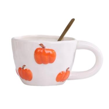 Imagem de FTNESGYM Caneca de café de cerâmica, caneca de abóbora fofa de 293 ml com colher, xícara de chá criativa para café, chá, chocolate quente, cappuccino, seguro para micro-ondas e lava-louças (abóbora)