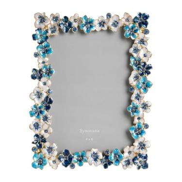 Imagem de Synovana Porta-retrato floral azul 10 x 15 cm para exibição de mesa, design decorativo de flores para decoração de casa
