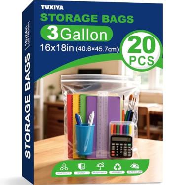 Imagem de TUXIYA Pacote com 20 sacos grandes com zíper de 3 galões para armazenamento de 40 x 45 cm, grandes bolsas transparentes com zíper reutilizáveis para roupas, viagens, transporte e freezer, sacos de