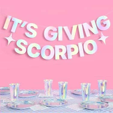 Imagem de xo, Fetti It's Giving Scorpio Banner - Banner de folha iridescente | 1,8 m | Signo de aniversário do zodíaco, fundo de festa de horóscopo, decorações de aniversário de astrologia