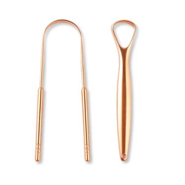Imagem de Raspador De Língua Kit 2 Peças Cobre Inox Limpador de Lingua Antibacteriano