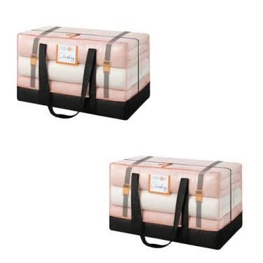 Imagem de Pacote com 2 sacos de dormitório para mudança extra grande, sacos de armazenamento de roupas com zíper, sacos de embalagem com alças fortes para viagens, acampamento e faculdade (transparente e preto