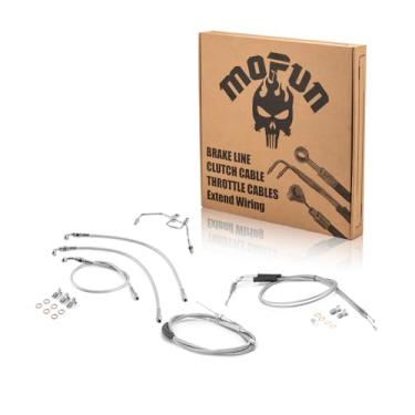Imagem de Mofun Extended Length Non-ABS Hydraulic Front Brake Line & Throttle and Idle Cable and Clutch Cable Compatible with Harley Dyna Low Rider FXDL Fat Bob FXDF 2008-2017, Fit 14"-16" Handlebar Chrome