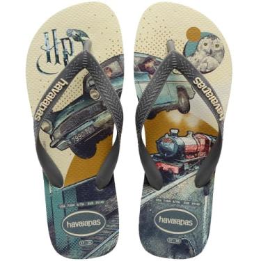 Imagem de Chinelo Havaianas Masculino Harry Potter Bege Logo na Tira Confortável Tamanho 43-44