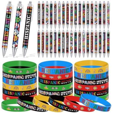 Imagem de Kosiz 72 peças de lembrancinhas de festa do mês da herança hispânica incluem 36 canetas esferográficas hispânicas espanholas nacionais, 36 pulseiras de silicone latino com bandeira mundial, presentes