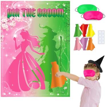 Imagem de Witch Party Decorations Pin The Broom Birthday Party Games, 19.5 x 27.5 Inch Pink and Green Poster with 24 Reusable Broom Stickers, Witch Theme Wall Decorations for Kids Party Supplies