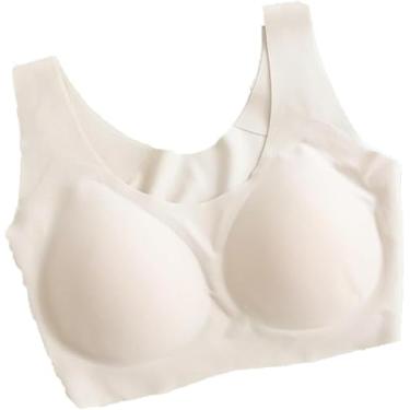 Imagem de Sutiãs Esportivos De Seda De Uma Peça Para Mulheres Soft Comfort Sleep Yoga Bra Vest Full Coverage Mulberry Silk Bralette, Beige, L/Large