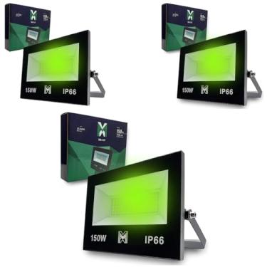 Imagem de KIT 3 Refletor LED MX 150W Verde Bivolt IP66 – Iluminação Externa Potente, Resistente à Água e Poeira, 11.250lm, Ângulo 120°