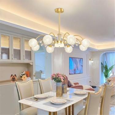 Imagem de Luminária Pendente Flor Pastoral Americana Lâmpada Pendente Moderna De Luxo Para Sala De Estar, Sala De Jantar, Quarto, Casa De Campo, Lustre De LED (Gold D 8 Lights 1PCS)