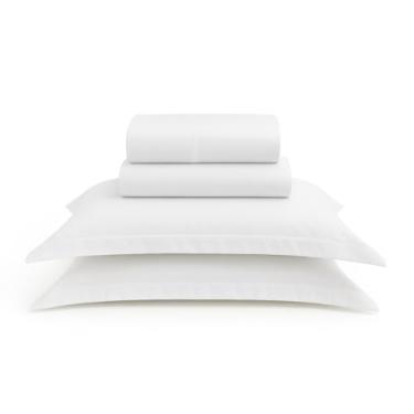 Imagem de Jogo de Lençol 4 Peças Percal 100% Algodão Premium, Branco, Com Fronhas de Aba, Qualidade Hoteleira (Branco, Solteiro 03 Pç)