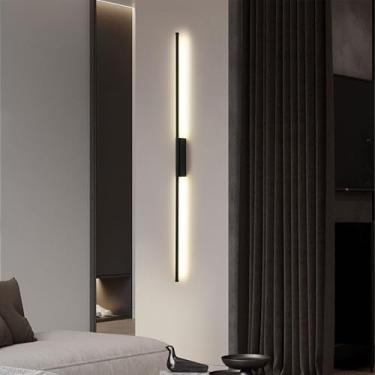 Imagem de GZZBMY LED interior apliques de parede modernos minimalistas metal alumínio candeeiros de parede compridos linear candeeiro de cama quarto iluminação sala de estar corredor escada (luz branca preta