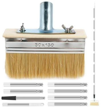 Imagem de Pincel para manchas de deck com cabo longo, haste de extensão de aço inoxidável de 170 cm, aplicador de manchas, pincel multiuso para pintura de deck de madeira, alvenaria, cerca, parede e móveis