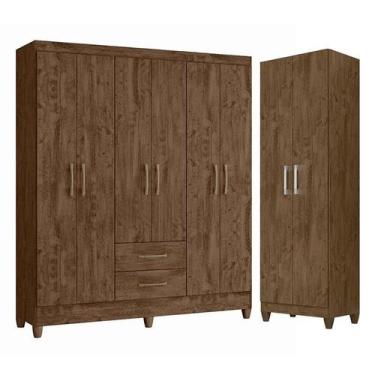 Imagem de Guarda Roupa Casal Panamá e Armário Multiuso New Íris Castanho Wood - 