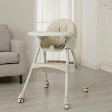 Imagem de Cadeira Alimentação Reclinável com Rodinhas Bandeja Balanço Dobrável (Bege)