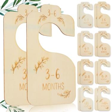 Imagem de 8 peças divisórias de madeira premium para organizador de roupas, organizador de roupas de bebê e cabide de guarda-roupa para roupas de bebê por tamanho ou idade, de recém-nascido a menino e menina