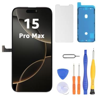 Imagem de LL TRADER Substituição de tela para iPhone 15 pro max 17.0 cm LCD Retina FHD Display COF Touch Screen Digitalizador com kits de ferramentas de reparo, fita impermeável, protetor de tela (Truetone