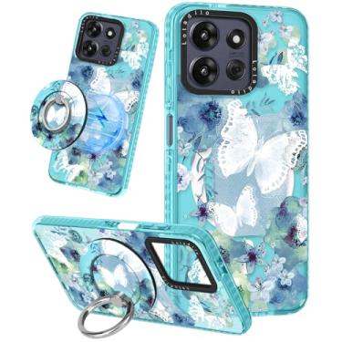 Imagem de Lotadilo Linda capa para Moto G Power/Play 5G 2025 para mulheres e meninas - Design engraçado de borboleta de tinta compatível com suporte de anel Magsafe, suporte magnético, capas de telefone de TPU