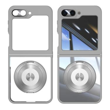Imagem de Capa para Galaxy Z Flip6 com suporte magnético giratório, proteção transparente e à prova de choque (para Galaxy Z Flip6/cinza)