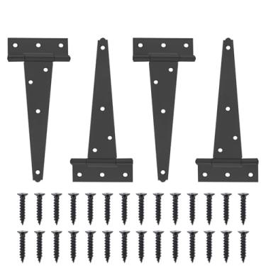 Imagem de SUMBIN Dobradiças pretas de 20 cm com tira em T, dobradiças resistentes para porta de celeiro, galpão ou cercas de madeira (pacote com 4)