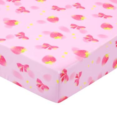 Imagem de UOMNY Lençol de berço, lençol de berço com laço de morango para berço padrão e colchões, berçário, lençol de cama para meninos e meninas, 1 pacote com 1 lençol infantil