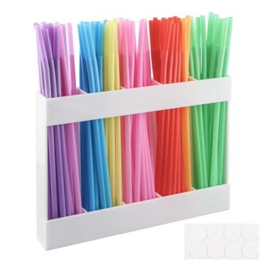 Imagem de Loyanger Suporte de canudo acrílico com fita adesiva dupla face, suporte de canudo para armário, organizador de canudos para armário, dispensador de canudos, adequado para armários e bancadas de