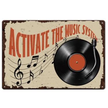 Imagem de SUPERDANT Placa de metal para toca-discos, notas musicais, sinal de lata, ativar o sistema de música, placas de parede, citações engraçadas, pôster de ferro, arte para homem, caverna, casa, sala de